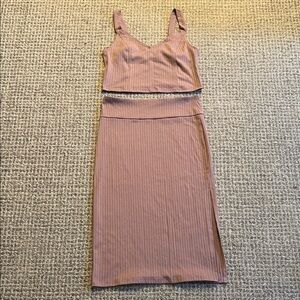 💕 Mauve Ribbed Two-Piece Midi Skirt & Top Set — Size L 🌸 NWOT 💕